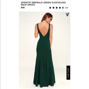 Emerald green open back floor length gown